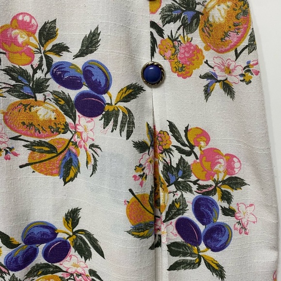 Day Dress VTG Hand Made Momcore Short Sleeve Midi Fruit Floral Pleat M Cottage - Picture 3 of 12